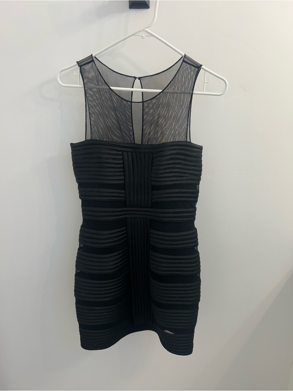 Cache Black Mesh Yoke Bandage Mini Dress